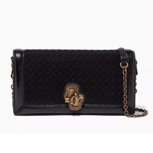 Authentic Bottega Veneta Black Intrecciato Cross Body Bag With Gold Hardware